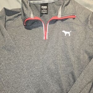 PINK Victoria's Secret Gray Quarter-Zip Pullover with Pink Trim